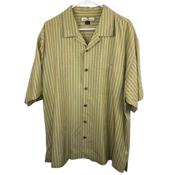 Tommy Bahama Brown Plaid 100% Silk Button Up Shirt Size XL - Picture 1 of 4